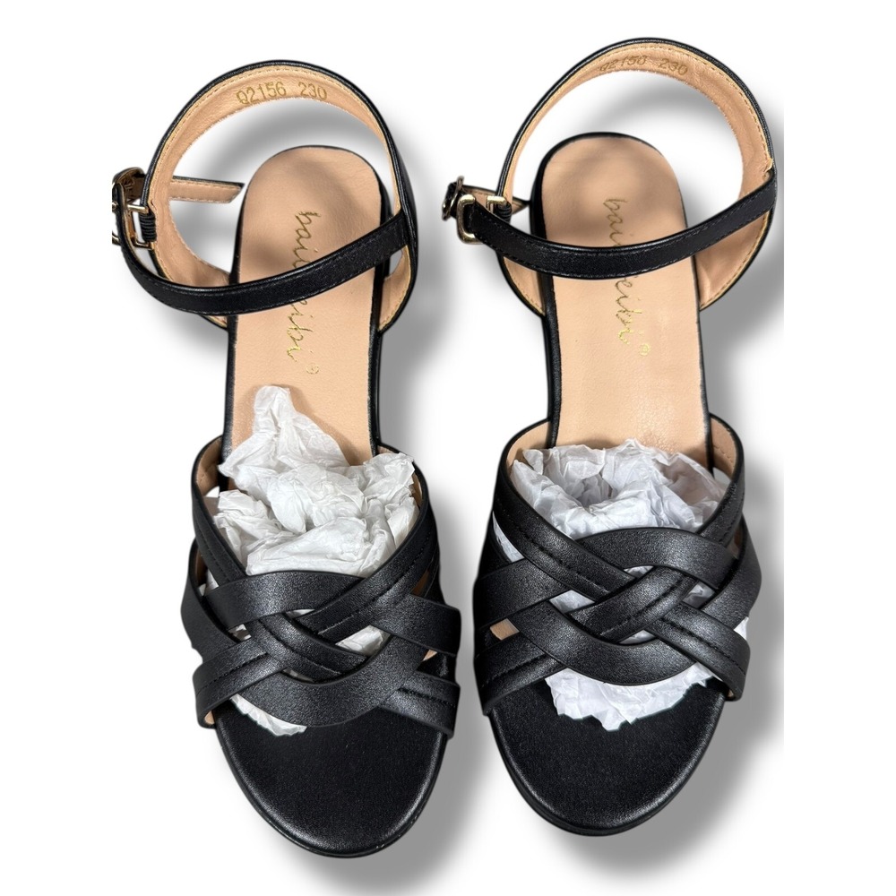 Bailifeibi Platform Strappy Sandals Ankle Strap Woven Block Heel Black Size 6 - Picture 15 of 15